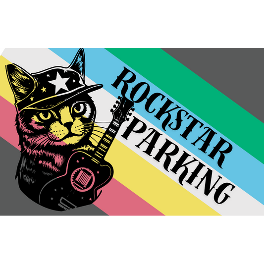 Rockstar Parking Funny Disability Waterproof Rectangular Bumper Sticker Cat With Guitar